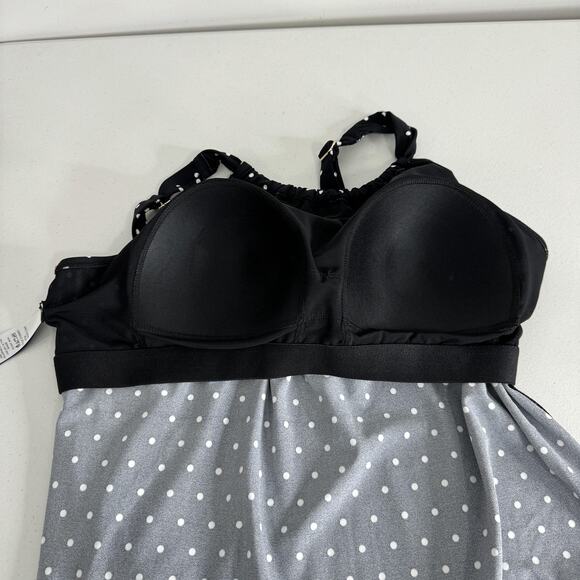 SwimsuitsForAll Swimwear High Neck Tankini Top Womens 16 Black Polka Dot Resort - Picture 9 of 14